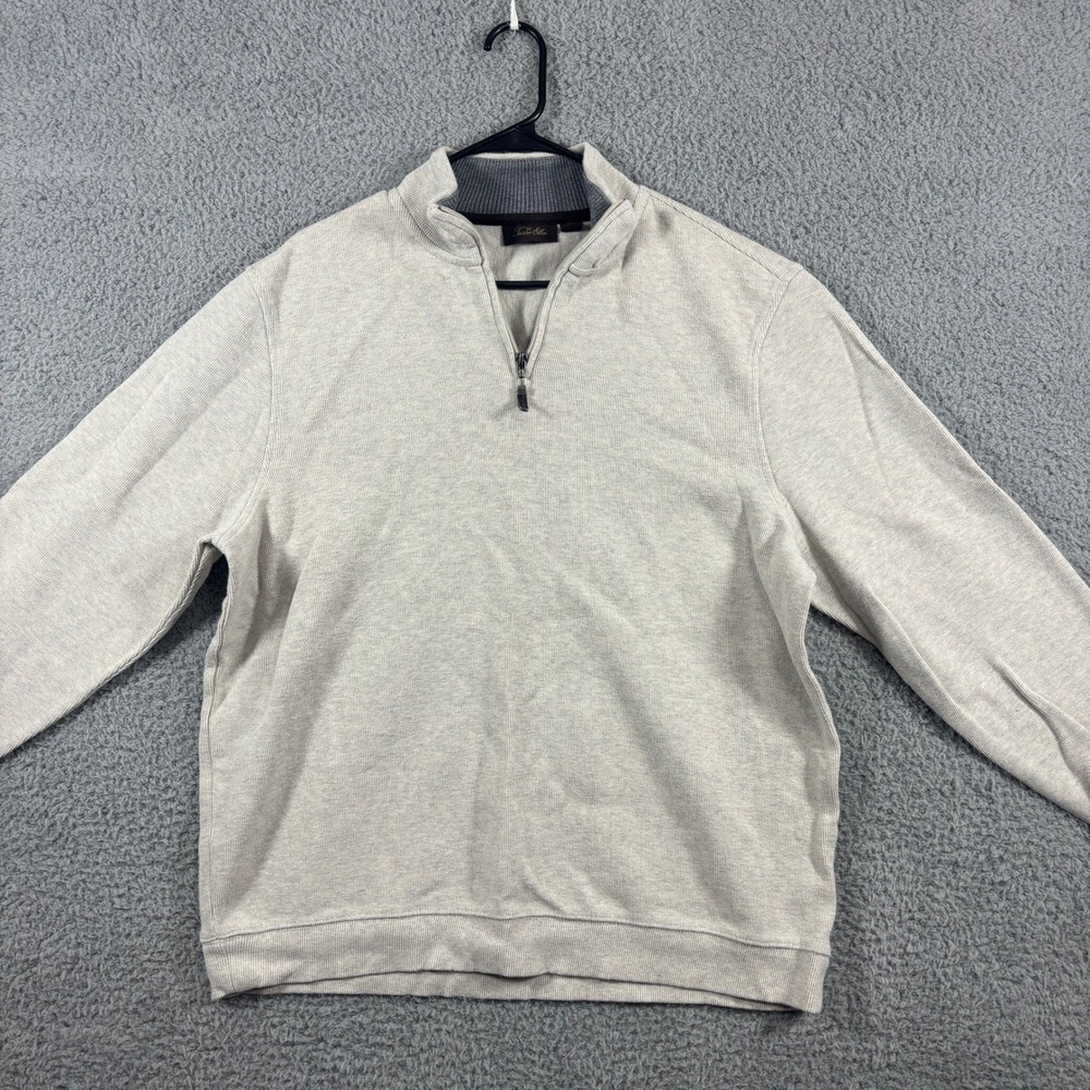 Tasso Elba Mens XXL Quarter Zip Pullover Sweater Oatmeal Heather 100% Cotton Rib